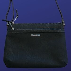 Chaps 100% faux leather PU crossbody shoulder bag, distressed black, NWOT